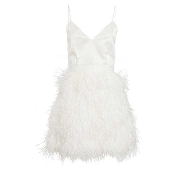 $1800 Alice + Olivia Milany Feather Mini White dress Sz 4 Small Bridal Wedding - Picture 12 of 16